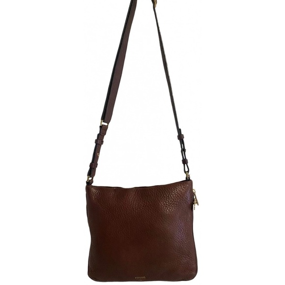 Fossil Brown distressed crossbody Leather Bag with Gold Accents - Picture 11 of 11